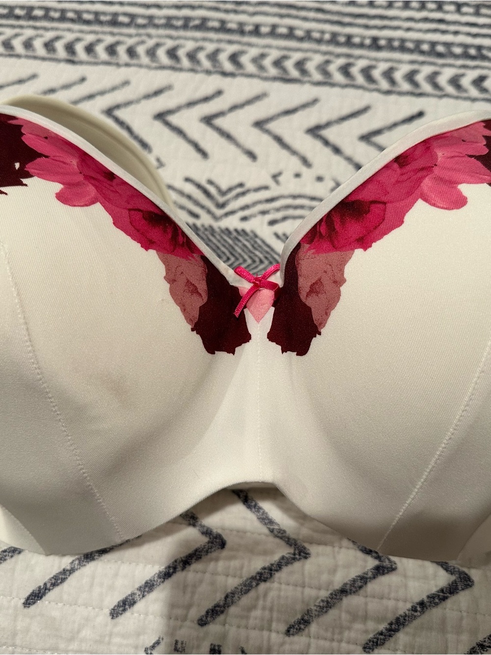 Cacique White T-Shirt Bra with Pink Floral Trim